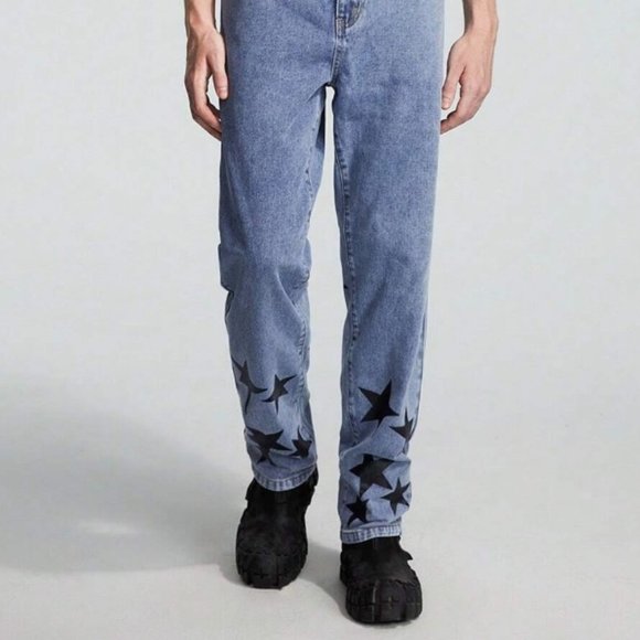 Street Life Stars Printed Straight Leg Jeans 32 x 32 NEW tags on 🏷 - Picture 1 of 6
